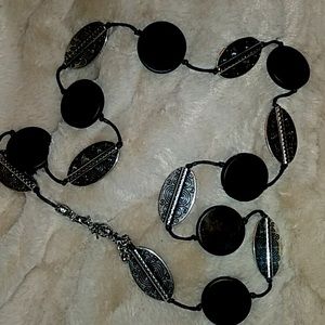 Premiere Designs Wood and Silver Tone Necklace